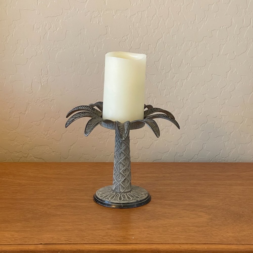Candle Holder Metal Palm Tree Leaf Pillar Stand